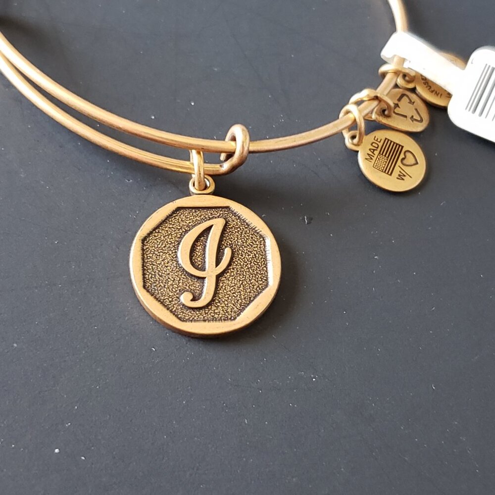 New Alex and Ani G Initial Letter Gold Charm Bracelet Adjustable Bangle  657